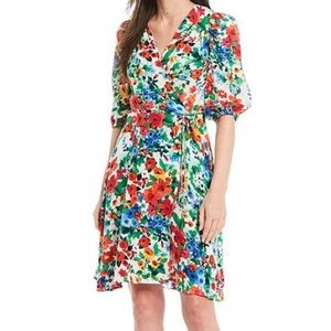 Calvin Klein 3/4 Sleeve Floral Wrap Dress 14 NWT